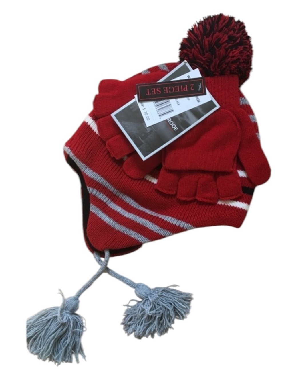 Knit Pom Pom Hat w globes , waterproof, new w tag